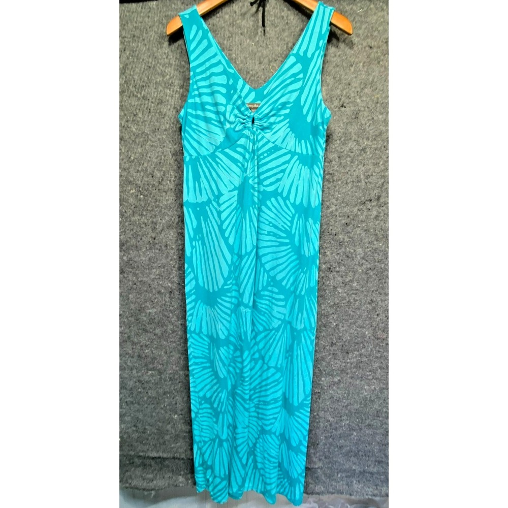 Tommy Bahama Shells Aswirl Maxi Dress Clear Ocean Blue Teal V Neck Medium Cruise